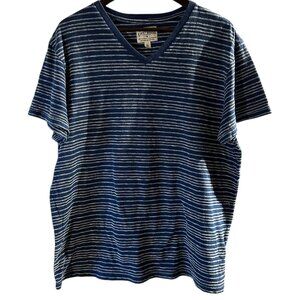 Lucky Brand Men's Blue and White Striped V-Neck T-Shirt Size XL